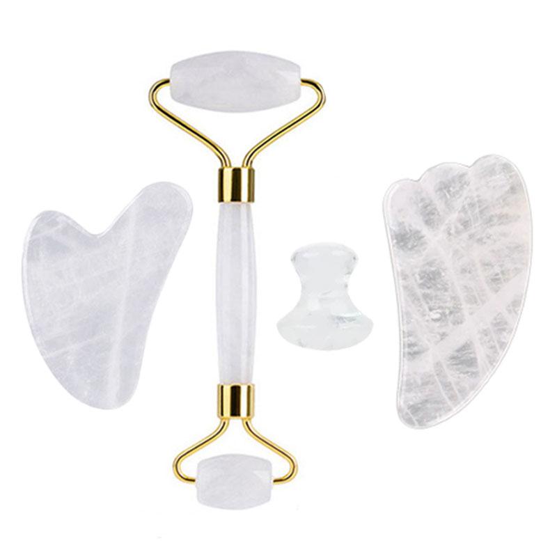 2/3/4pcs Natural Rose Quartz Obsidian Jade Roller Gua Sha Stone Set Gouache Scraper Facial Lifting Anti-Wrinkle Skin Care Tools