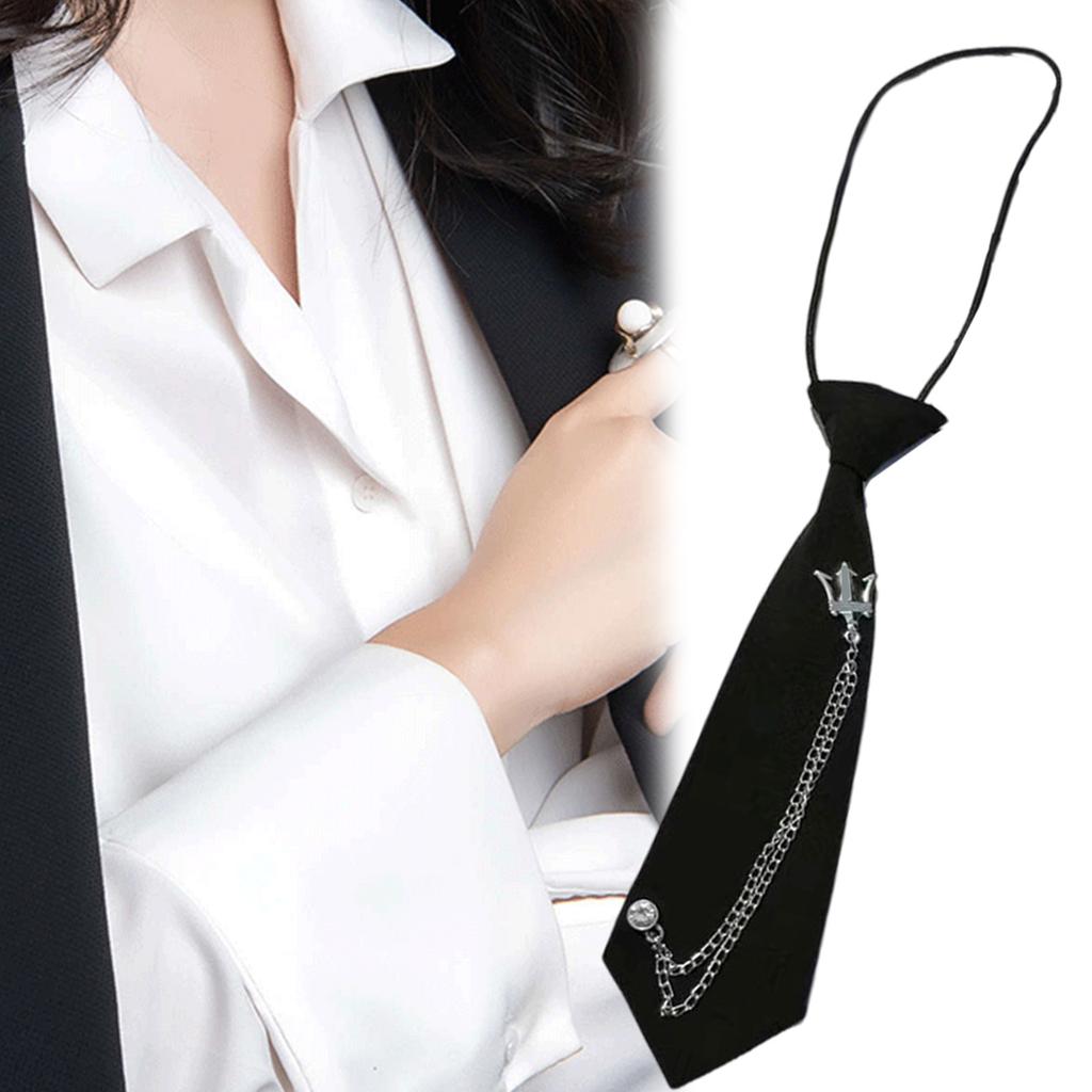 Campus Preppy Necktie Metal Crown Chain Neck Tie Student Uniform Adjustable Pre Tied Neck Tie Shirt Collar Neckwear