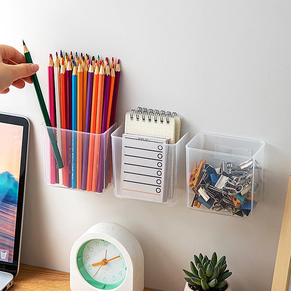 Updated Multi-function Self-adhesive Wall Mount Pen Pencil Holder for Markers Makeup Tools Storage Box Desktop Stationery Organizer