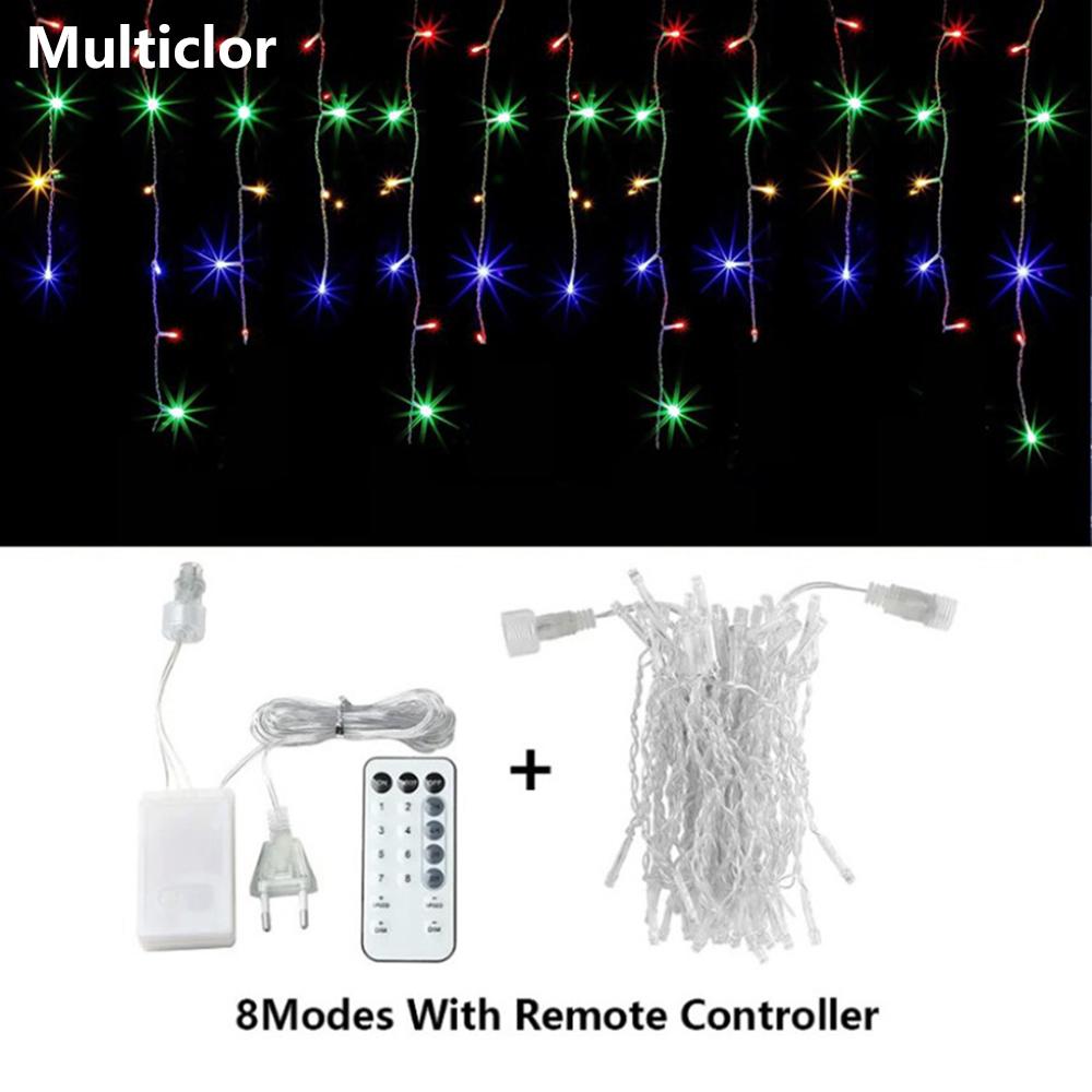 Светодиодные гирлянды в форме сосульки, рождественские занавески, гирлянды с дистанционным управлением, уличные на Новый год, свадьбу, уличный праздничный декор