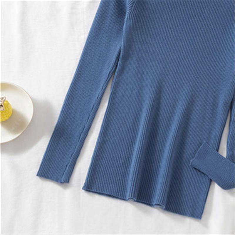 Long Sleeved Bottoming Knitted Sweater Women Autumn Winter Laciness Mock Neck Tight Fit Pullover Top