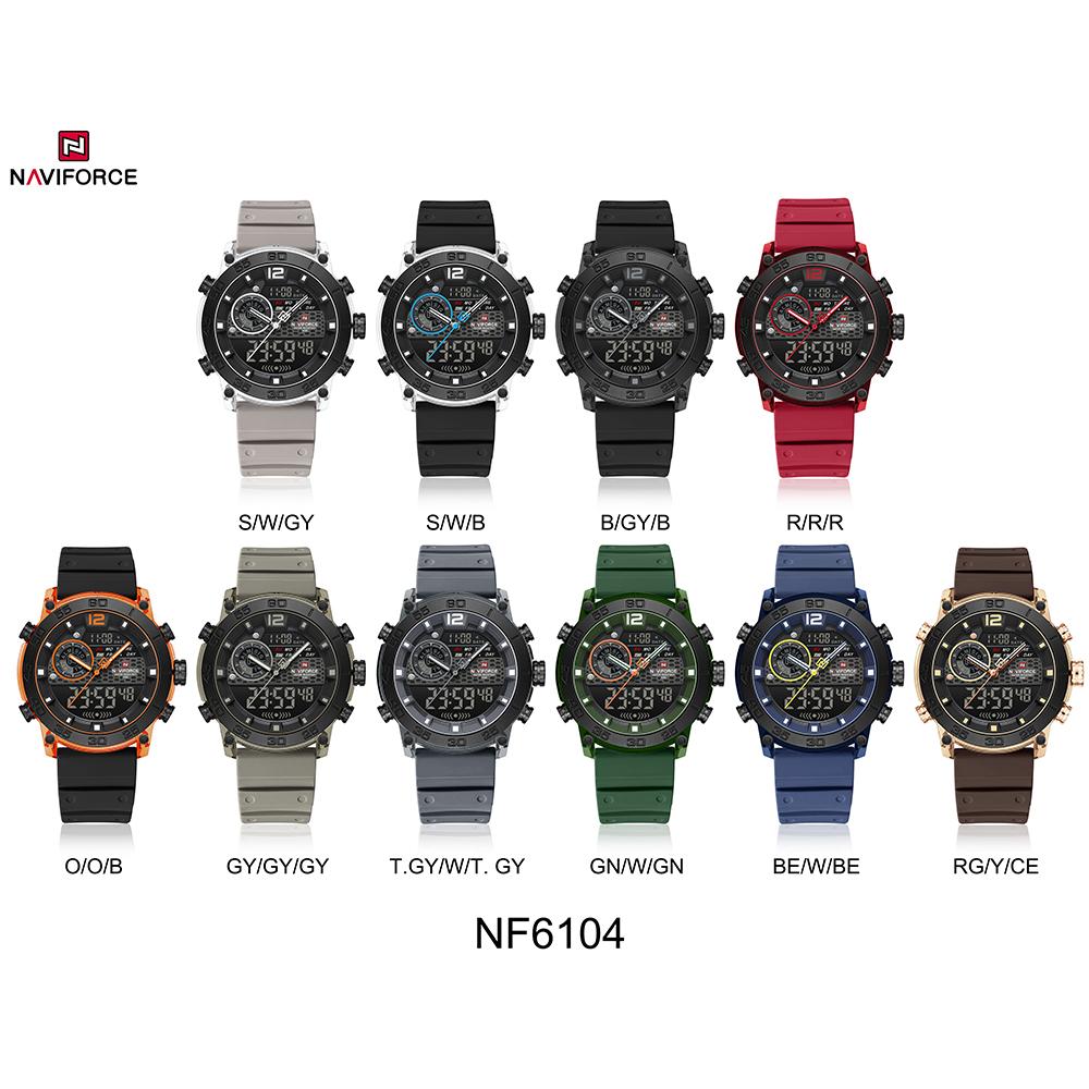 Naviforce Мужские спортивные часы Кварцевый механизм ЖК-цифровые часы Дата День Хронограф Водонепроницаемый силиконовый ремешок Мальчики Многофункциональные часы NF6104