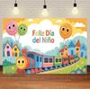 Cartoon Happy Children's Day Theme Background Feliz Día del Niño Child Party Decoration Backdrop Baby Shower Banner Supplies