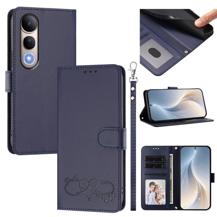 Happy Heart Pattern Magnetic Closure Vegan Leather Phone Case With Wrist Strap For vivo X200 FE