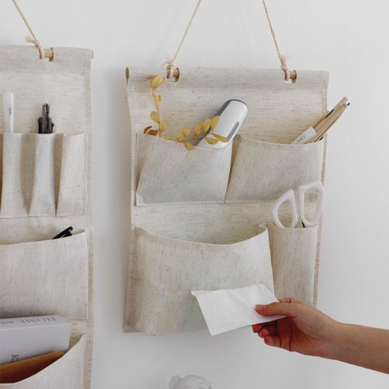 Wall-Mounted Fabric Storage Organizer for Door: Multi-Pocket Hanging Bedroom Dorm Room Cloth Pouch with Cell Phone Pocket