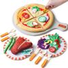 TUMAMA Pretend Play Food Set,Felt Pizza Food Toy,Play Cutting Pizza Toys with Beef Steak,Vegetables,Dinnerware and Plates Accessories for Toddlers