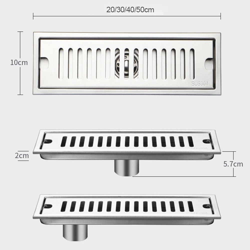 20-50cm Stainless Steel Shower Floor Drain with Strainer Cover Drain Filter Linear Floor Drain