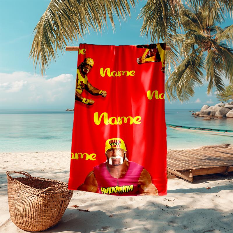 Personalized customized proof beach towel with Hulk Hogan pattern - soft, absorbent,quick-drying,perfect swimming,camping&bathing