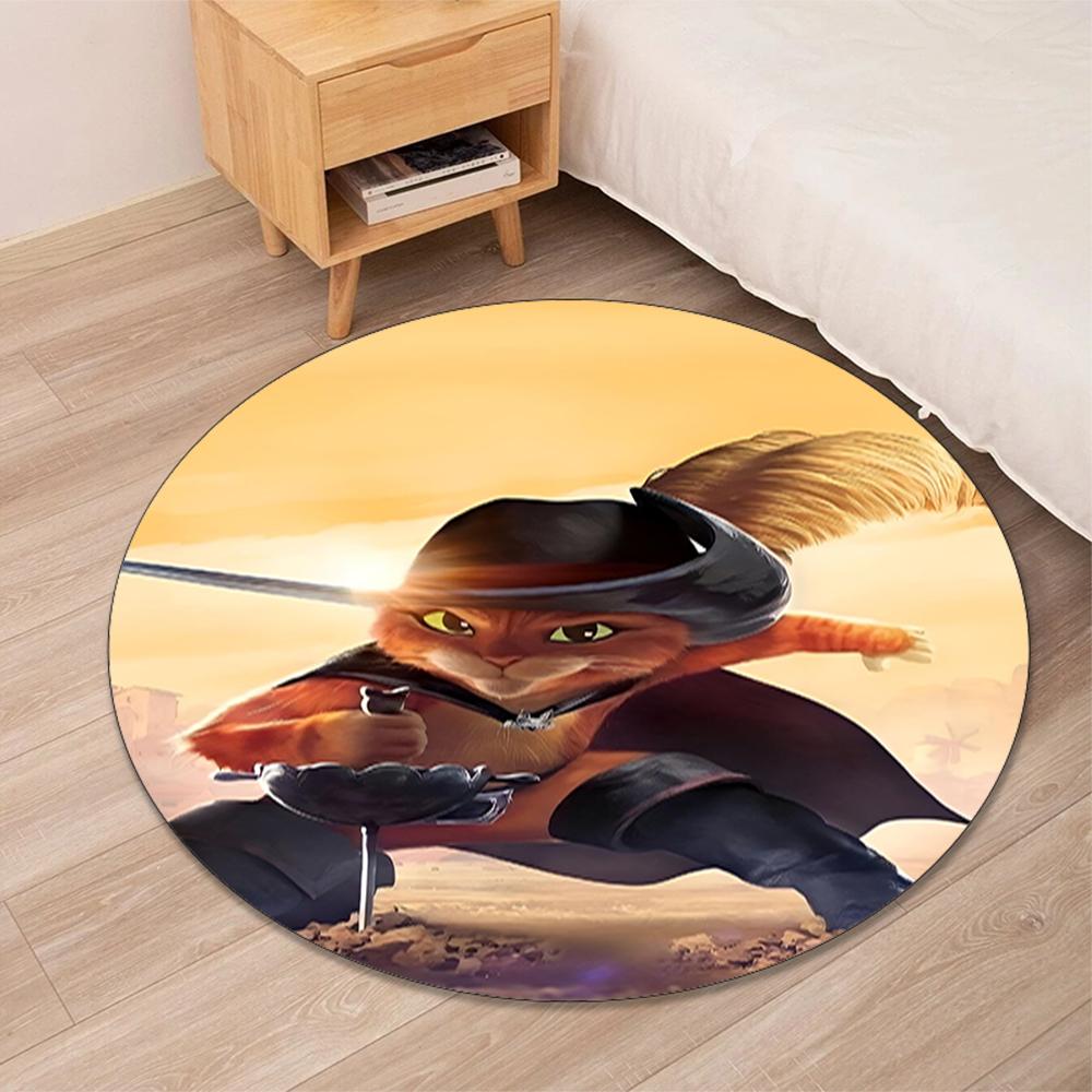 Puss In Boots Printed Round Rug Carpet Chair Rug Area Rug Entryway Doormats,for Office Chair Living Room Bedroom Kitchen Room.