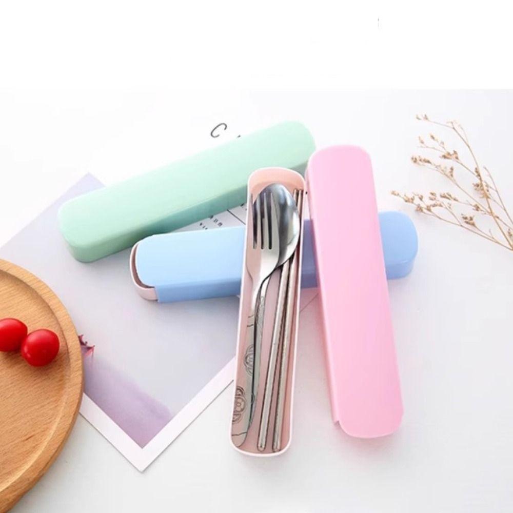 3 шт./набор портативных столовых приборов из нержавеющей стали с коробкой для хранения ложек модный набор столовых приборов