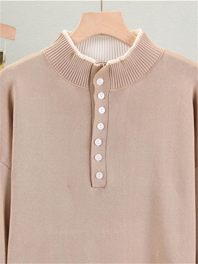 Женский осенний свободный комплект свитера в стиле маленького аромата из двух частей с имитацией двухслойности и вязаными брюками широкого кроя