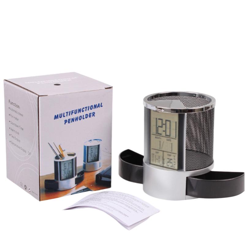 Многофункциональные электронные часы с вечным календарем, держатель для ручек, настольный офисный органайзер