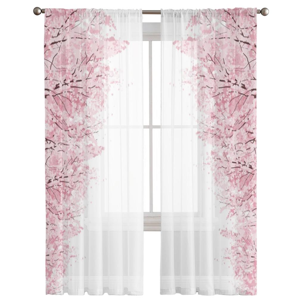 Тюлевые шторы с розовым цветком вишни для спальни, домашний декор, гостиная, кухня, вуаль, шторы для слепых штор