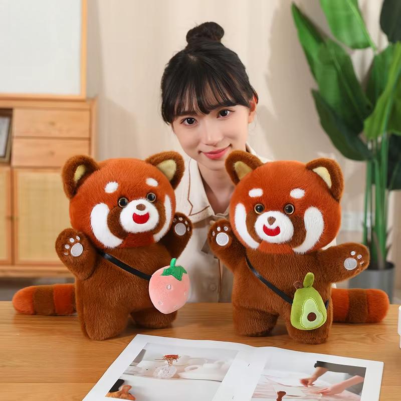 Red Panda Simulation Standing Squat Satchel Fruit Vegetable Series Soft Cartoon Animals Plush Pillow Children Xmas Gifts Anime