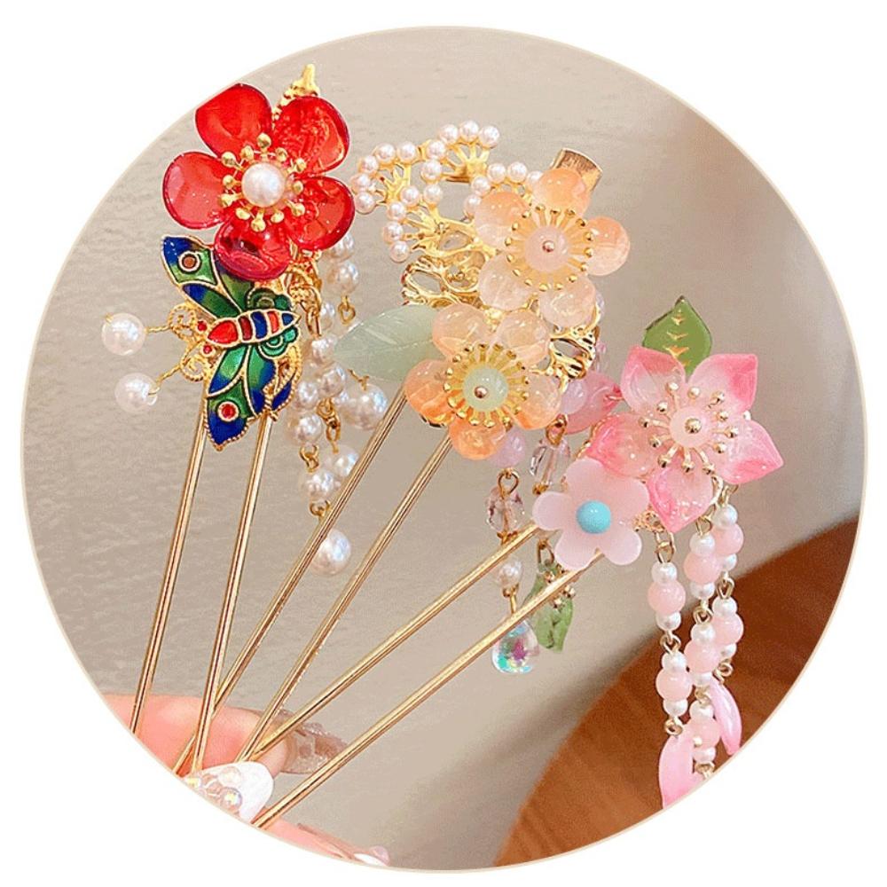 Ancient Style Peach Blossom Hairpin Classic Chinese Headwear Sweet Pendant Hair Stick Women