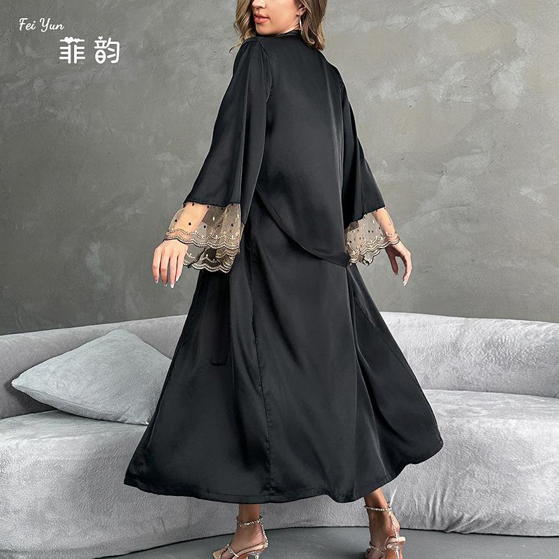 Сексуальный длинный кардиган ночная рубашка пижама женская кружевная сращивание соблазн атласное платье