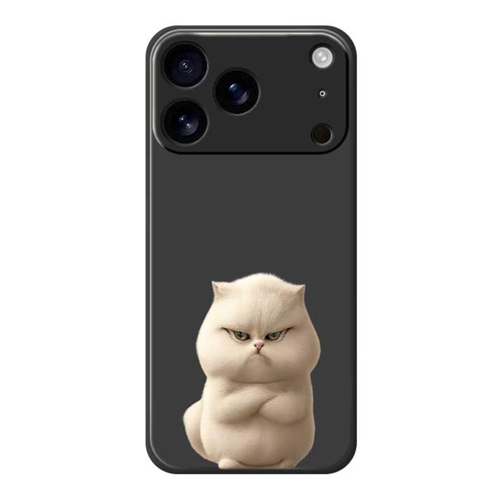 For iPhone 17 Pro Max Case Angry Cat Pattern Printing Straight Edge TPU Phone Back Cover