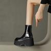 Женская Мода Обувь на Танкетке Осень Новинка Круглый Носок Толстая Подошва Яркая Задняя Молния Удобные Ботильоны на Высоком Каблуке