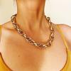 Necklace for Women Fashion Simple Gold and Silver Two-tone Aluminum Chain Lock Retro Trend Exaggerated Ins Necklace Jewelry Elegant Necklace