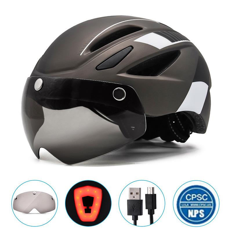 Cross-border Adult Sports Cycling Helmet Magnetic Goggles Outdoor Road Bike Cycling Helmet with Tail Light
