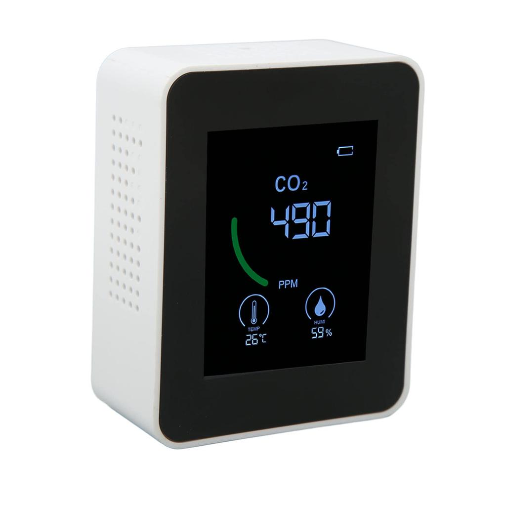 CO2 Meter with Temperature and Humidity Large Ventilated USB for Use High-Precision Detection, 3-in-1 Screen, Stable, Design, Charging,