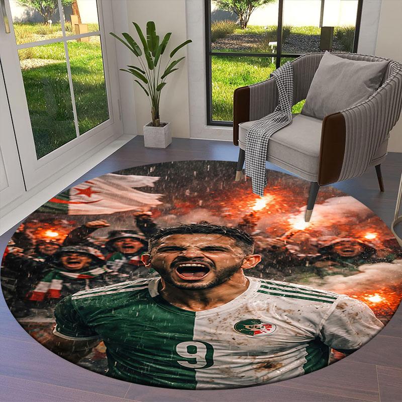 Algeria National Football Team Round Area Rug,Carpet Rug for Living Room Bedroom Sofa Playroom Decor,Non-slip Floor Mat