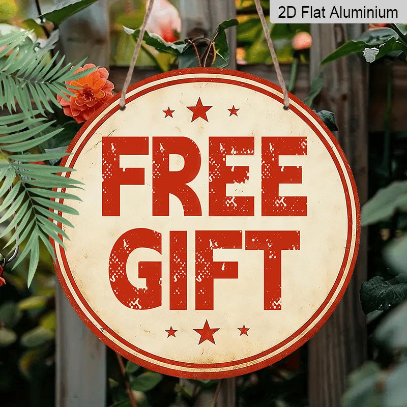 2D Flat, 1pc Large 30*30cm Round "FREE GIFT" Vintage Aluminium Sign, Retro Store Decor, Interesting Decoration of Studios, Warehouses, and Garages