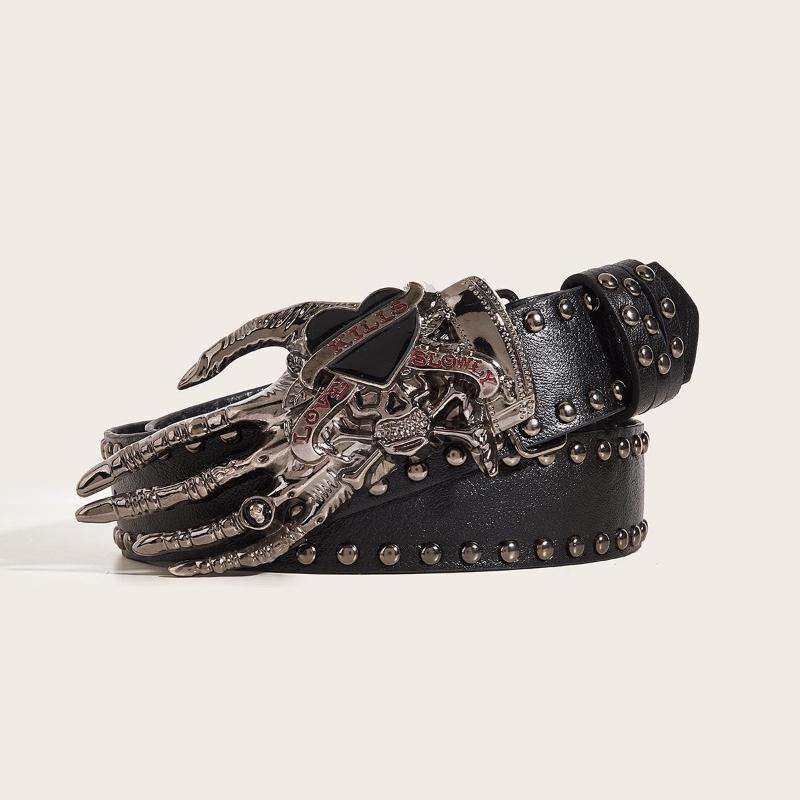 Gothic Skull Claw Buckle Belt Metal Riveted Leather Waist Belt Y2K Rock Streetwear Waistband For Men Women