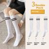 3 Pairs of Women's Thigh-High Socks, Japanese-Style Cotton Socks, Anti-Slip Long Tube Socks, High Tube White Striped Women's Socks for Outdoor Wear