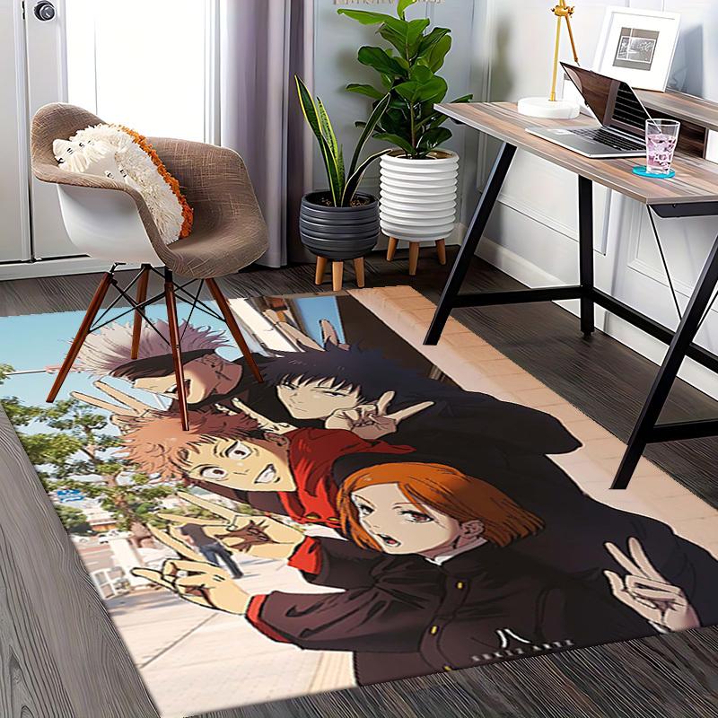 1pc Office Chair Mat - Jujutsu Kaisen Characters Peace Sign Decorative Carpet for Home, Office, Living Room, Bedroom, Non-Slip Floor Mat Suitable for