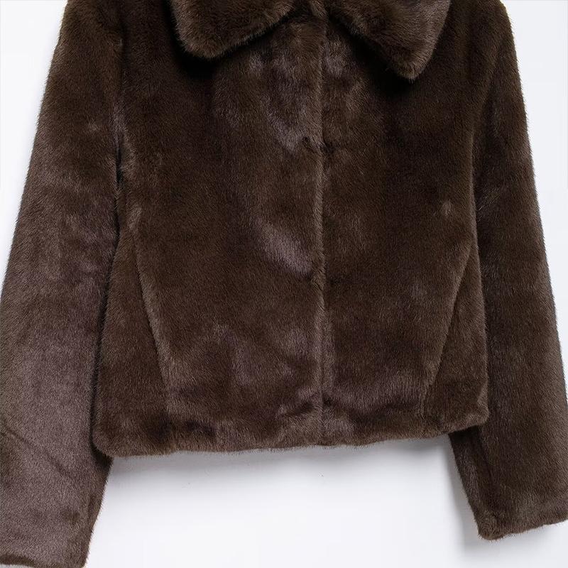 Повседневная свободная теплая плюшевая короткая куртка из искусственного меха для женщин с лацканами и длинным рукавом, однотонная меховая куртка, зимняя мода, утолщенная, для улицы