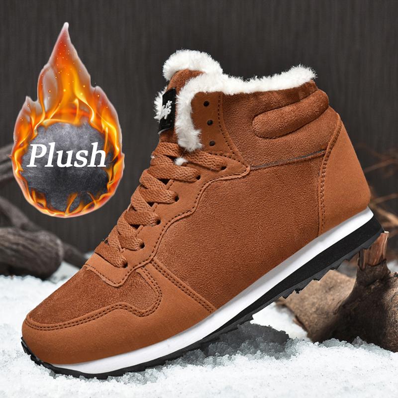 Winter Snow Boots Men Plush Warm Women Boots Suede Leather Ankle Boot Comfortable Light Couple Waterproof Sneakers Big Size 48