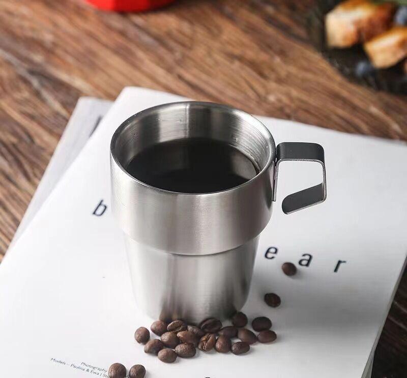 Набор из 4 термокружек для кофе из нержавеющей стали(300ML) Кружки с двойными стенками и ручкой, Небьющиеся кружки для холодных и горячих напитков