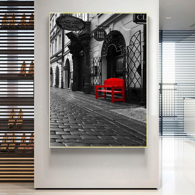 Картина на холсте в скандинавском стиле, Лондонская улица, черный, белый, красный, с изображением зонтика для гостиной, украшения стены дома, без рамки