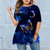 Plus Size Women's Summer Moonlight Butterfly Print Comfortable Short Sleeved Round Neck T-shirt Casual Baggy Medium Length T-shirt