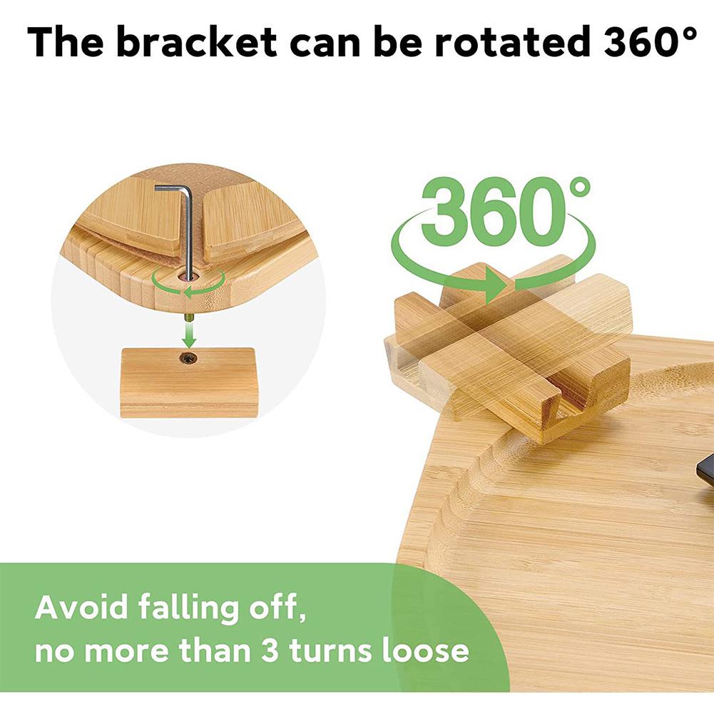 Деревянный поднос для дивана, переносной столик с вращающейся подставкой для телефона для завтрака, многоцелевой поднос для фруктов и закусок на диване