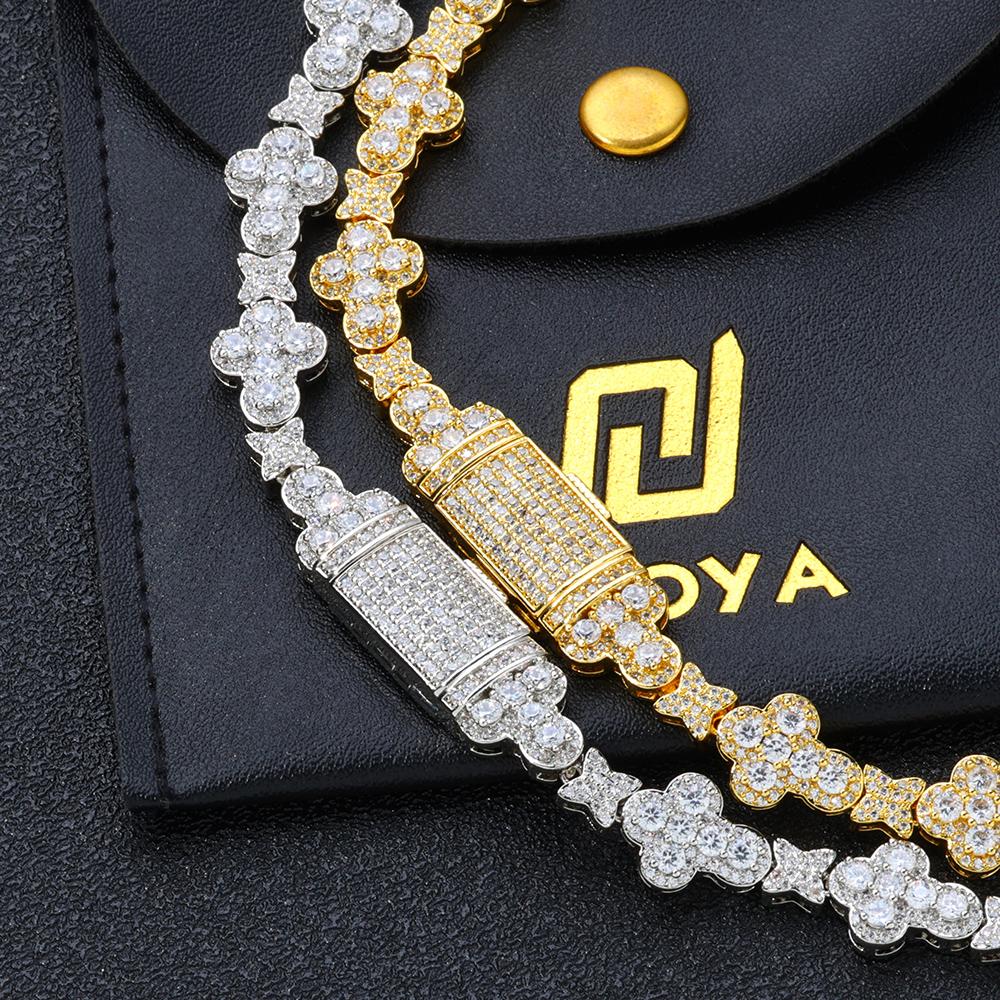 NUOYA Позолоченное Полностью Усыпанное Цирконами Колье-Чокер Iced Out Алмазная Цепь Со Звеньями Крест Цветочный Дизайн Блестящие Хип-Хоп Украшения