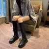 Женские ботфорты на шнуровке из эластичного кружева: 2021 Осень/Зима Универсальный стиль на плоском каблуке выше колена