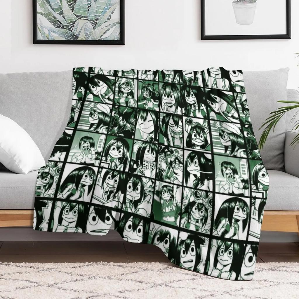 TsuyuMHA frog girl collage manga panels Throw Blanket Soft Plush Blanket as Housewarming Gift