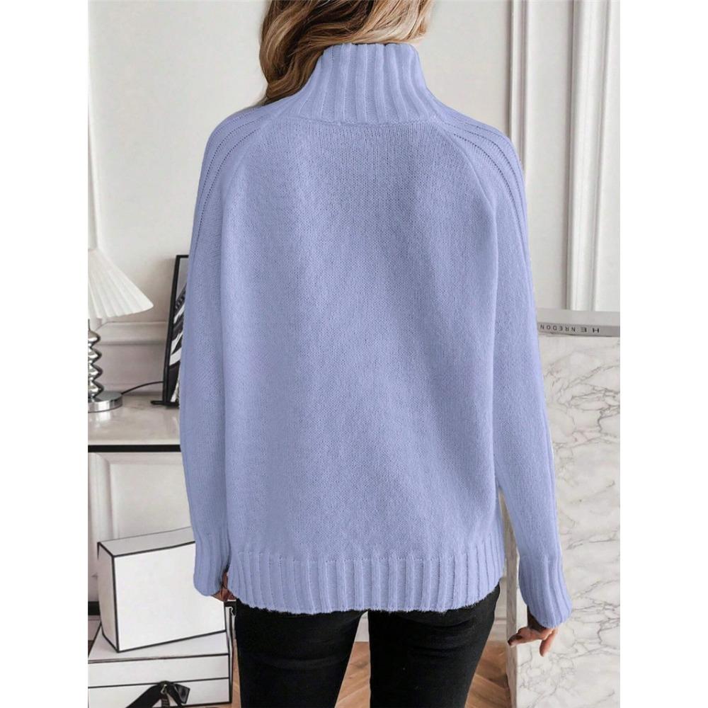 Autumn and Winter Women's Solid Colour Sweater High Neck Pullover Loose Solid Colour High Neck Sweater