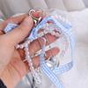 Pearl Plaid Ribbon Bow Key Chain Bag Pendant Phone Pendant Kawaii Balletcore Keychain  Bag Hanging