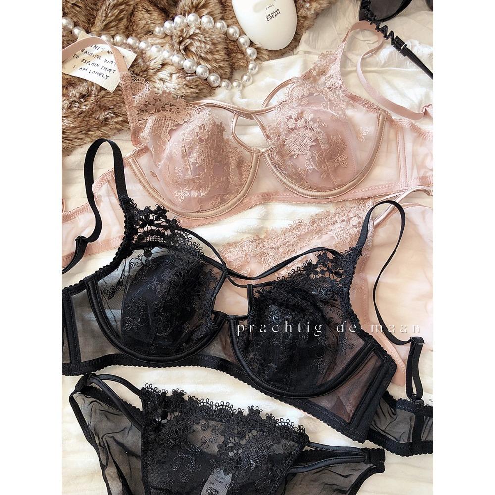 Сексуальное полое женское нижнее белье с кружевной цветочной вышивкой, французский ультратонкий бюстгальтер с пуш-апом, регулируемый ремешок, комплекты бюстгальтеров и трусиков