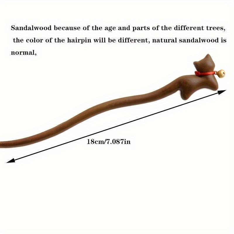 1pc Vintage Sandalwood Cat Hairpin with Bell - Elegant Wooden Hair Stick for Women and Girls,
