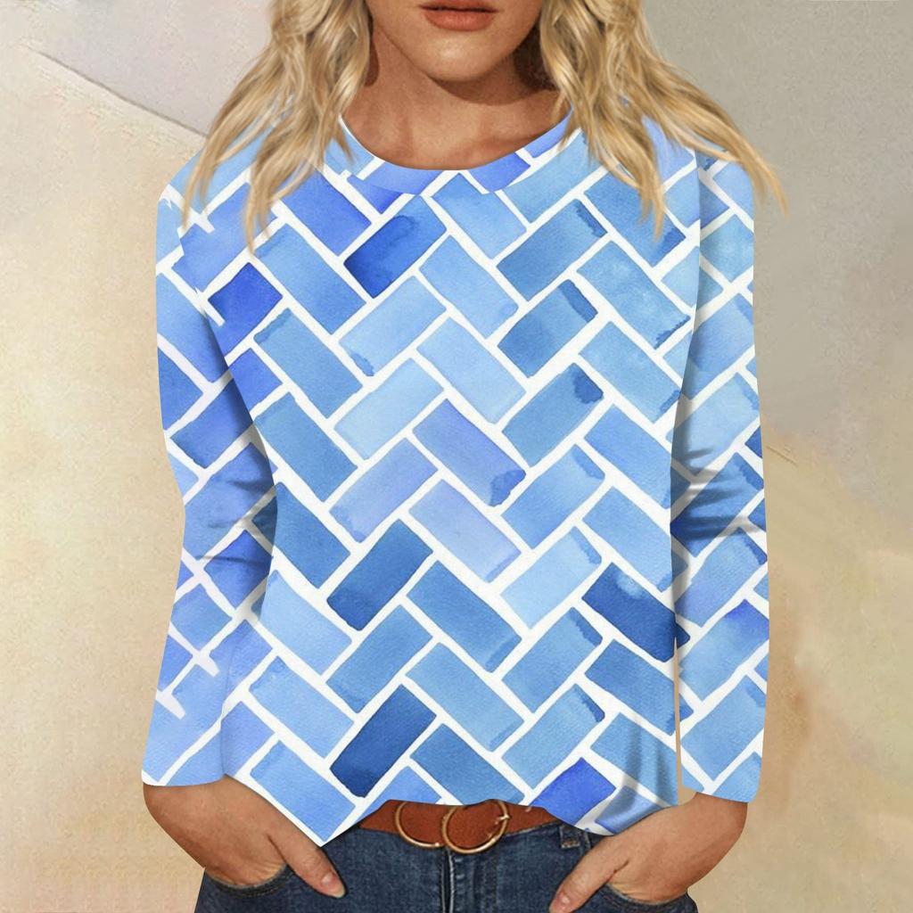 Women's Fashion Casual Long Sleeve  Print Round Neck Top