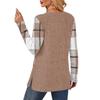 Women's Striped Printed Round-neck Long-sleeved Top With Pockets And Side Slits