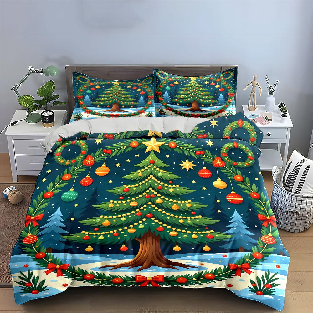 Christmas Tree Festive Decor Bedding Duvet Cover Set Duvet Cover Pillowcases (1*Duvet Cover 2*Pillowcases, without duvet insert)