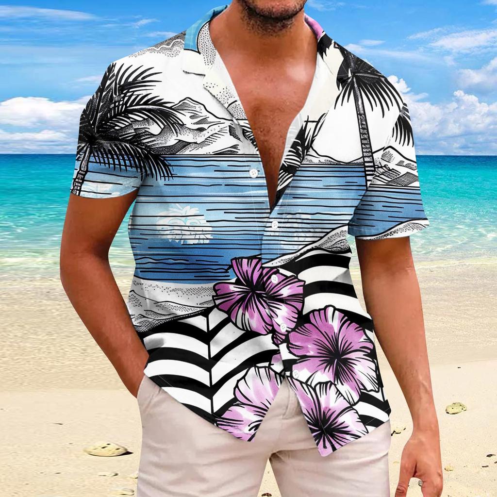 Men's Hawaiian Floral Shirts Button Down Tropical Holiday Beach Shirts
