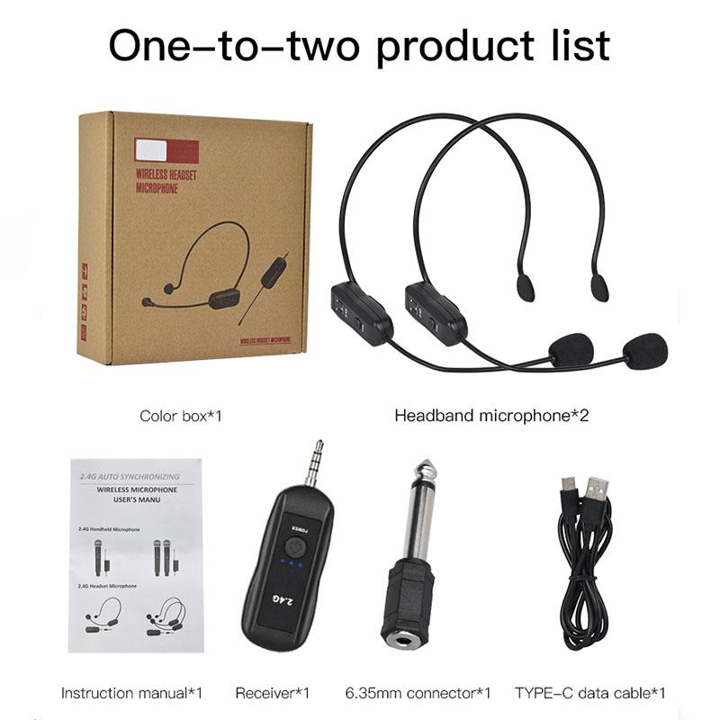 2.4GHz Wireless Lavalier Microphone Head-mounted Microphone Set with Receiver for Amplifier Voice Speaker Teaching Tour Guide