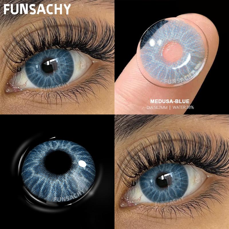 FUNSACHY 1pair Colorcon Colored Contact Lenses for Eyes Fashion Beauty Pupils Blue Lens Natural Cosmetic Makeup Lenses Yearly