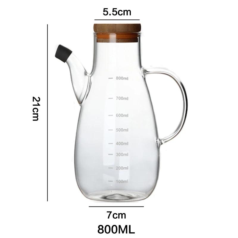 Transparent Glass Oil Bottle with Lid Handle Scale Heat-resistant 500/800ml Soy Vinegar Sauce Environmental Protection Container